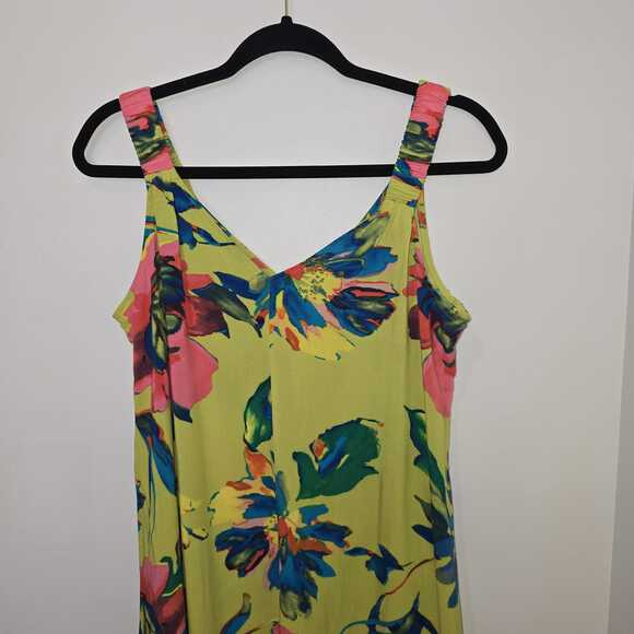 NWOT Vibrant Floral Wide Leg Jumpsuit Size L Boho V Neck Rayon Summer Beachy - Picture 6 of 8